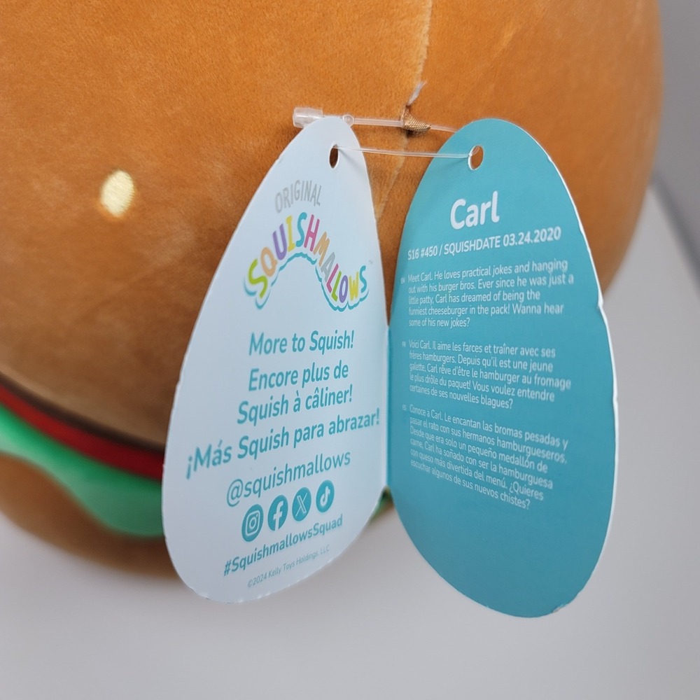 Squishmallows Carl The Cheeseburger 16" Soft Stuffed Plush Toy Gift Child Kids - Picture 6 of 10